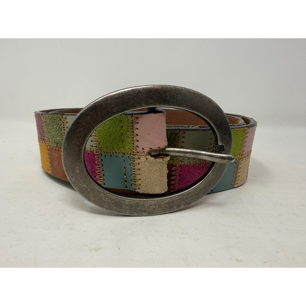 Fossil Multi Color Patchwork Leather Belt Small Boho Suede Zig Zag Stitch BT2846 - Picture 4 of 7